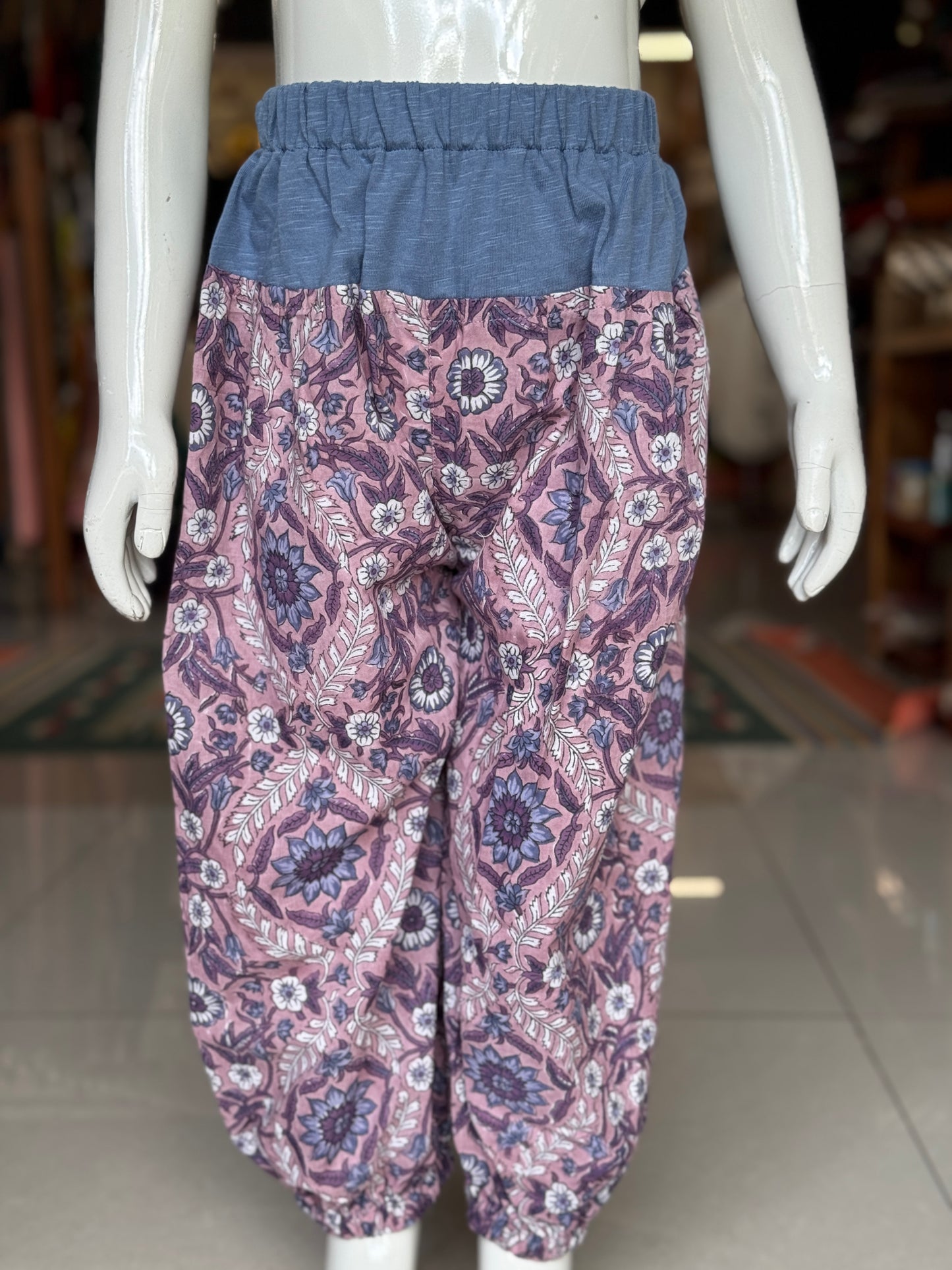 Harem pants - hand block printed soft cotton with knit cotton waist