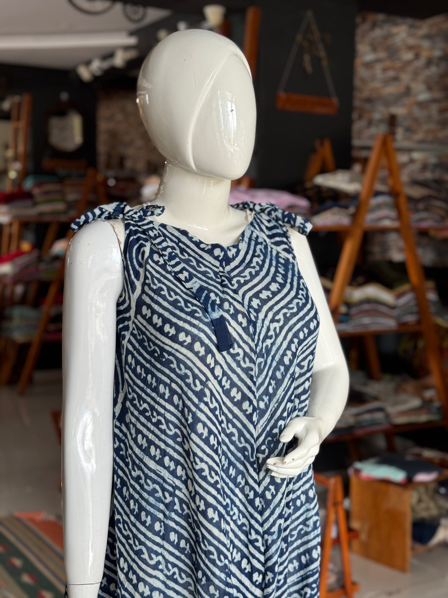 Tie up jumpsuit in soft hand block printed mul cotton