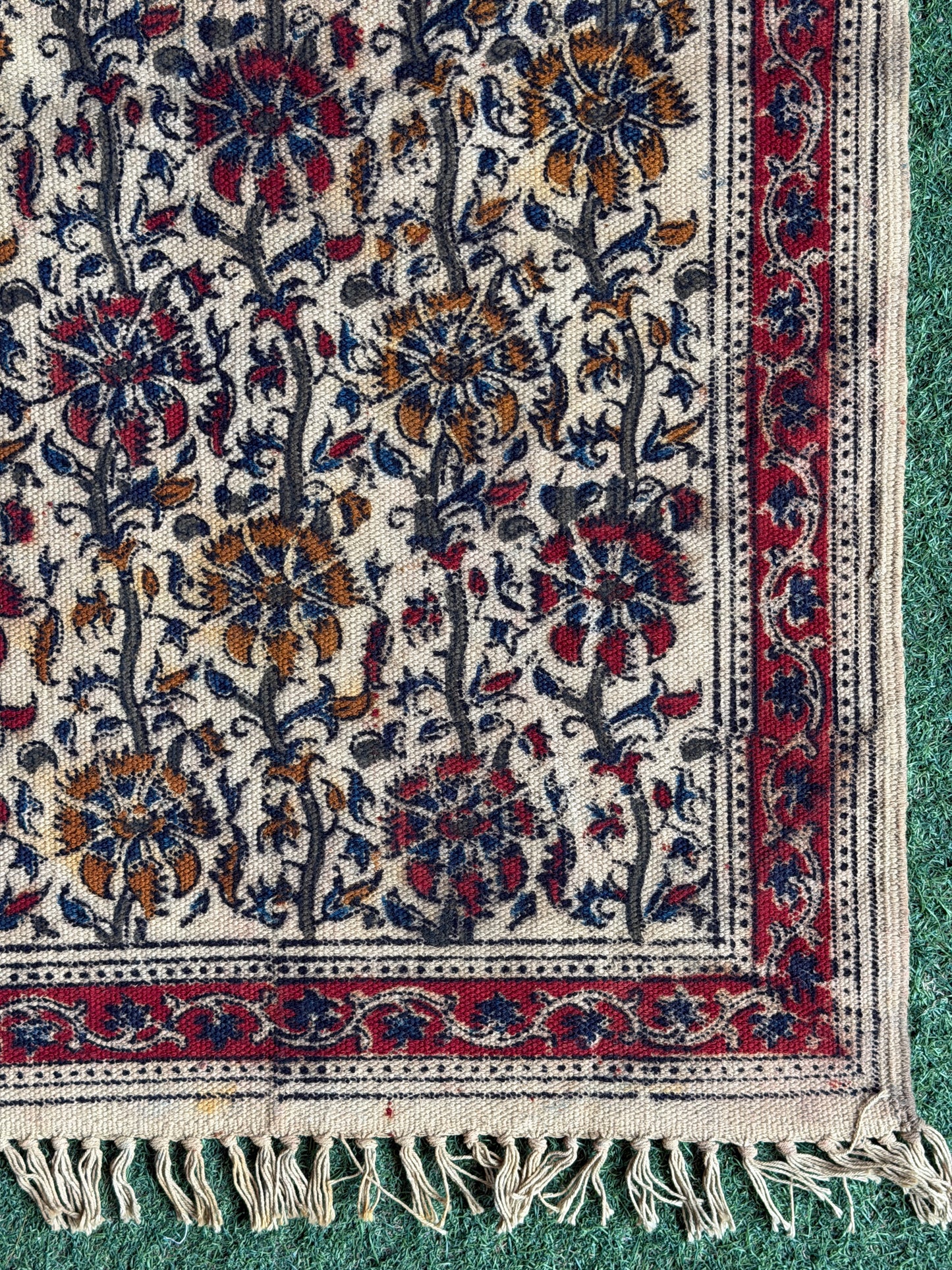 2 x 6 feet cotton Kalamkari hand block printed runner carpet / durrie