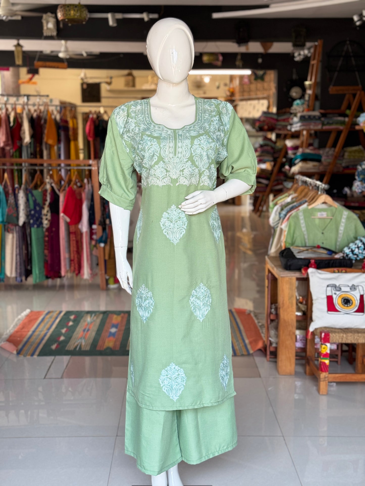 Aari embroidered kurti, pants - 2 piece set