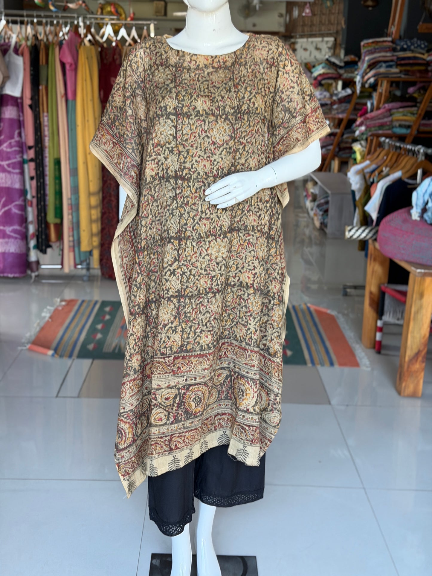 Kalamkari kaftan kurti - soft cotton with hand block prints - designs n colors options available