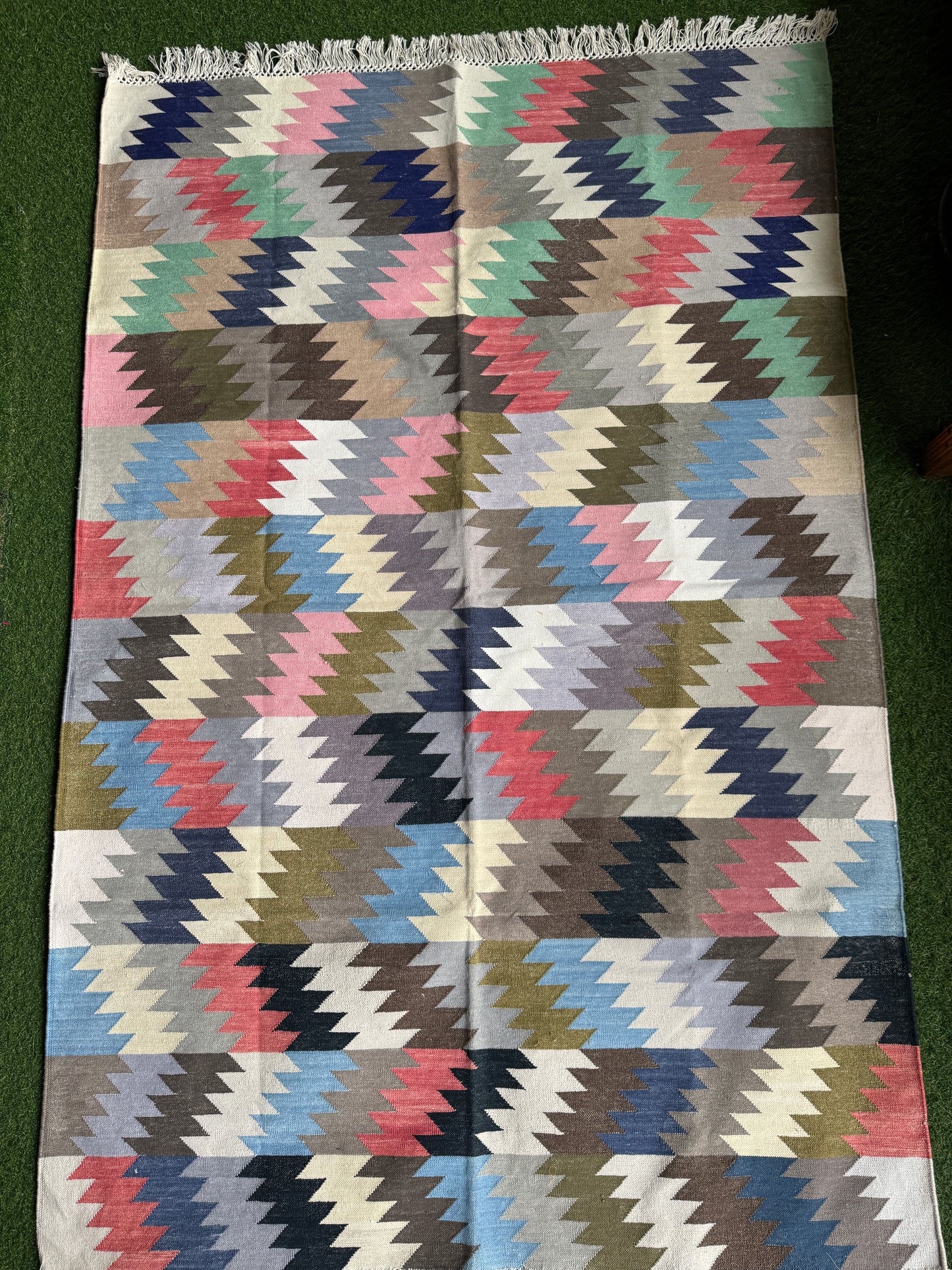 Multi coloured cotton handwoven panja weave carpet / durrie in firm weave -  4 x 6 ft - multiple designs available