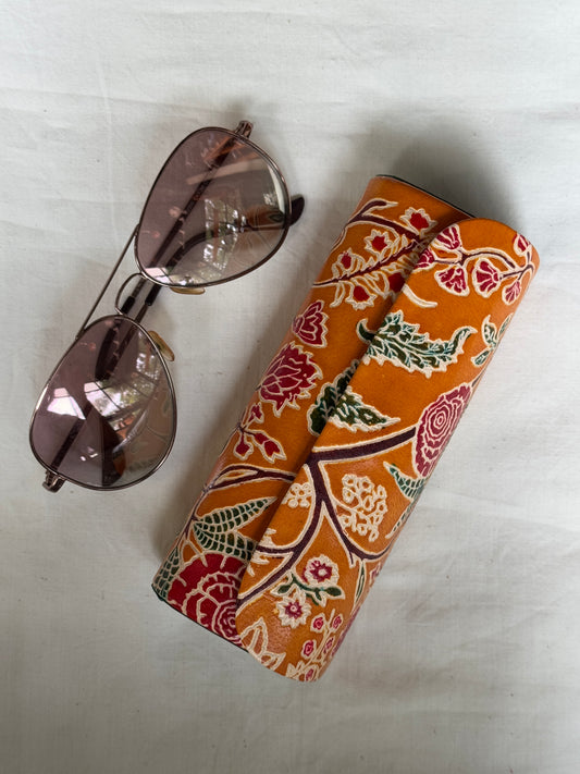 Hand embossed hand painted leather spectacles / goggles case