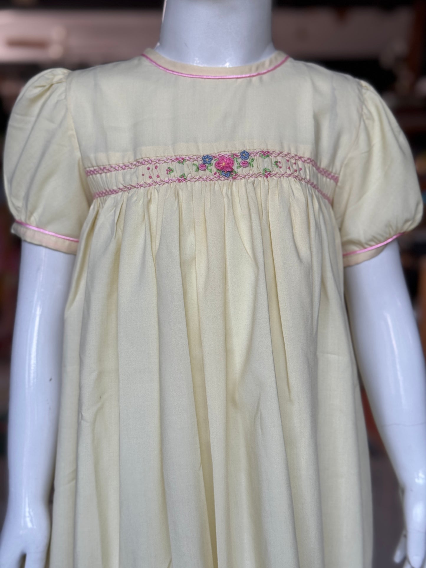 Light yellow hand embroidered smocking frock for girls