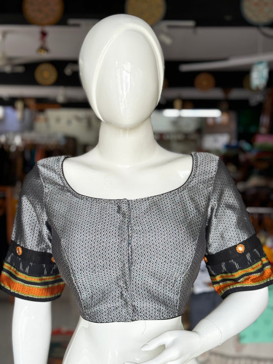 Silver grey Khun blouse with mirror work