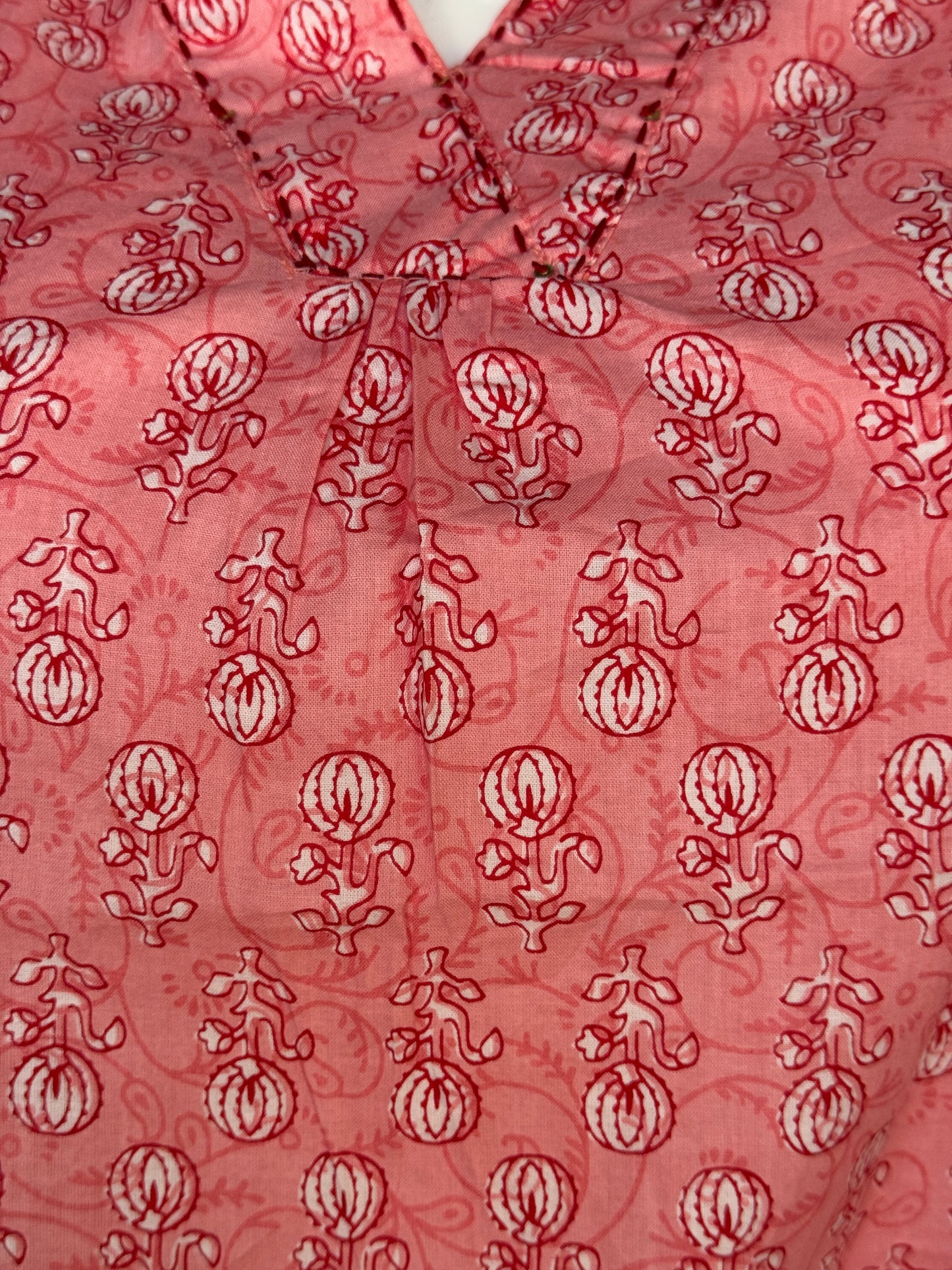 Cotton floral print short top with handwork detailing around neck