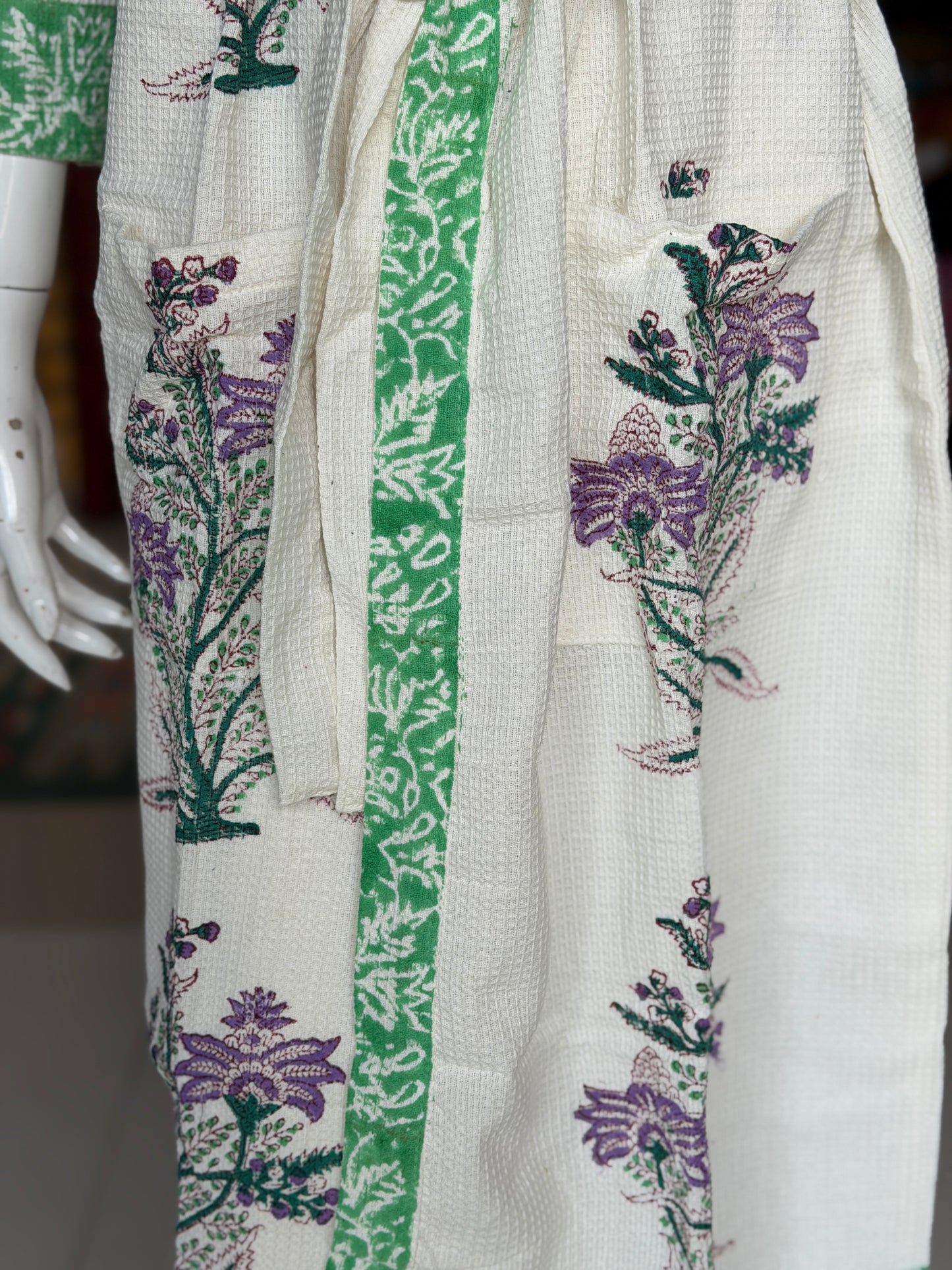 Hand block printed waffle cotton bath robe / swim suit cover up for adults - multiple designs
