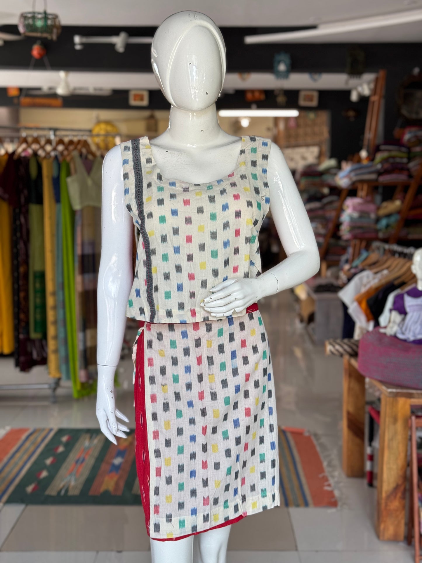 Short wrap skirt n crop top - 4 way handcrafted cotton coord set - free sized side ties crop top and wrap around skirt