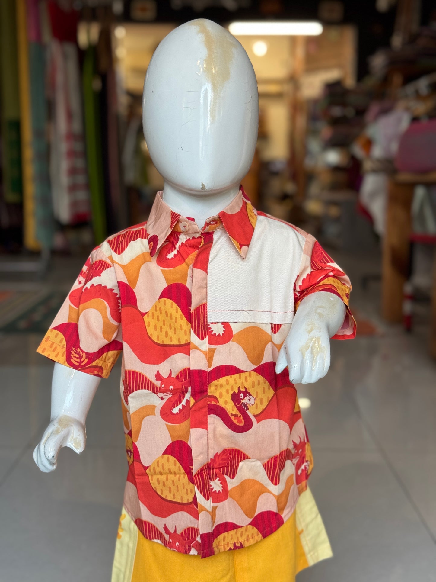 Dragons printed peach n Red shirt for children