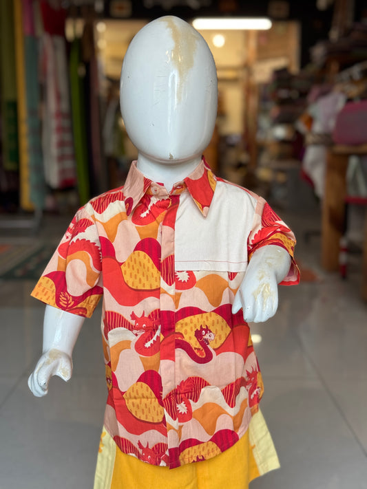 Dragons printed peach n Red shirt for children