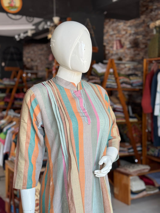 Colorful stripes kala cotton handwoven dress