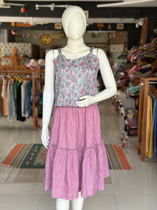 Purplish pink linen tiered skirt