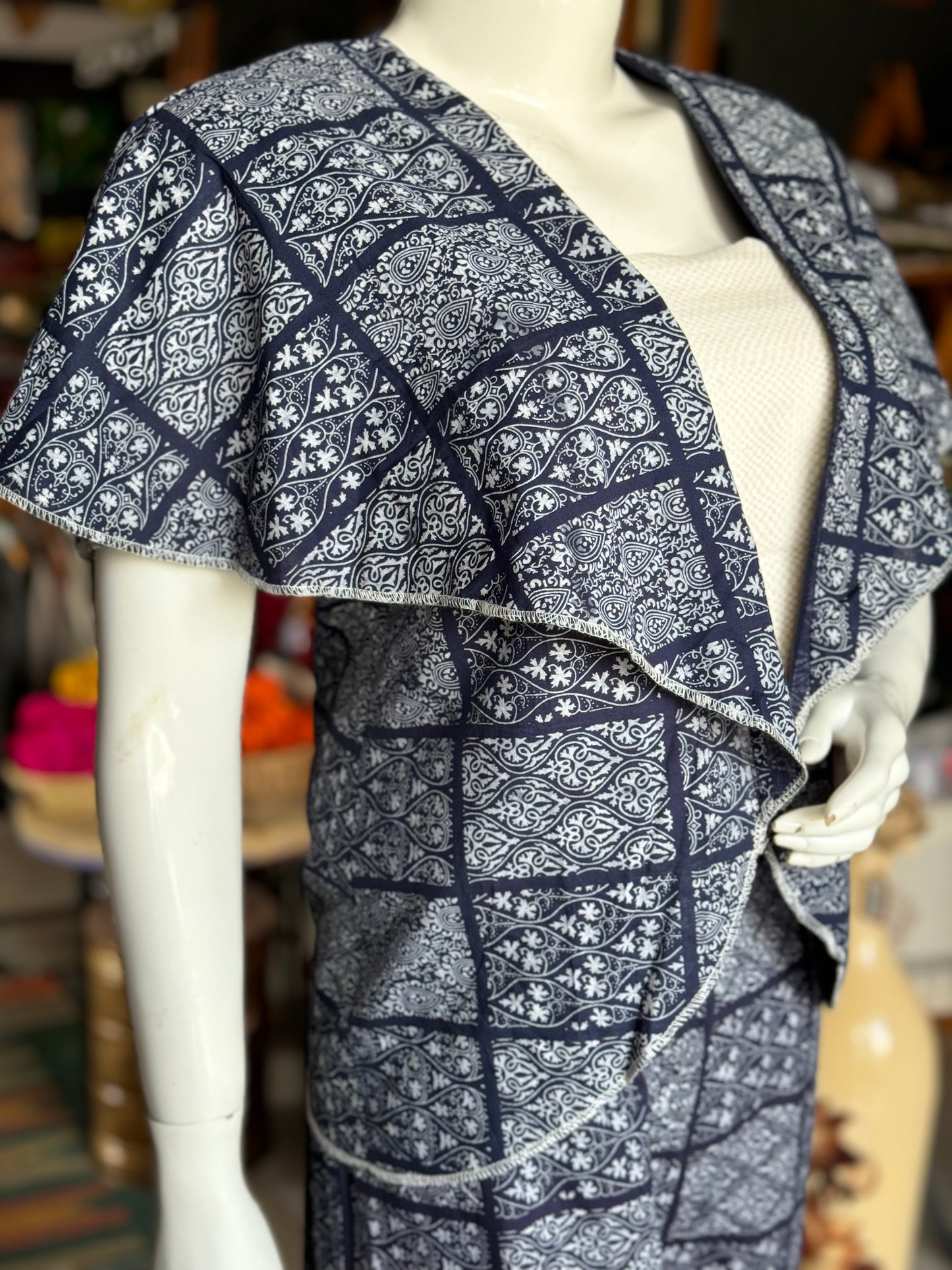 Blue fancy collared open cotton top and pants coord set