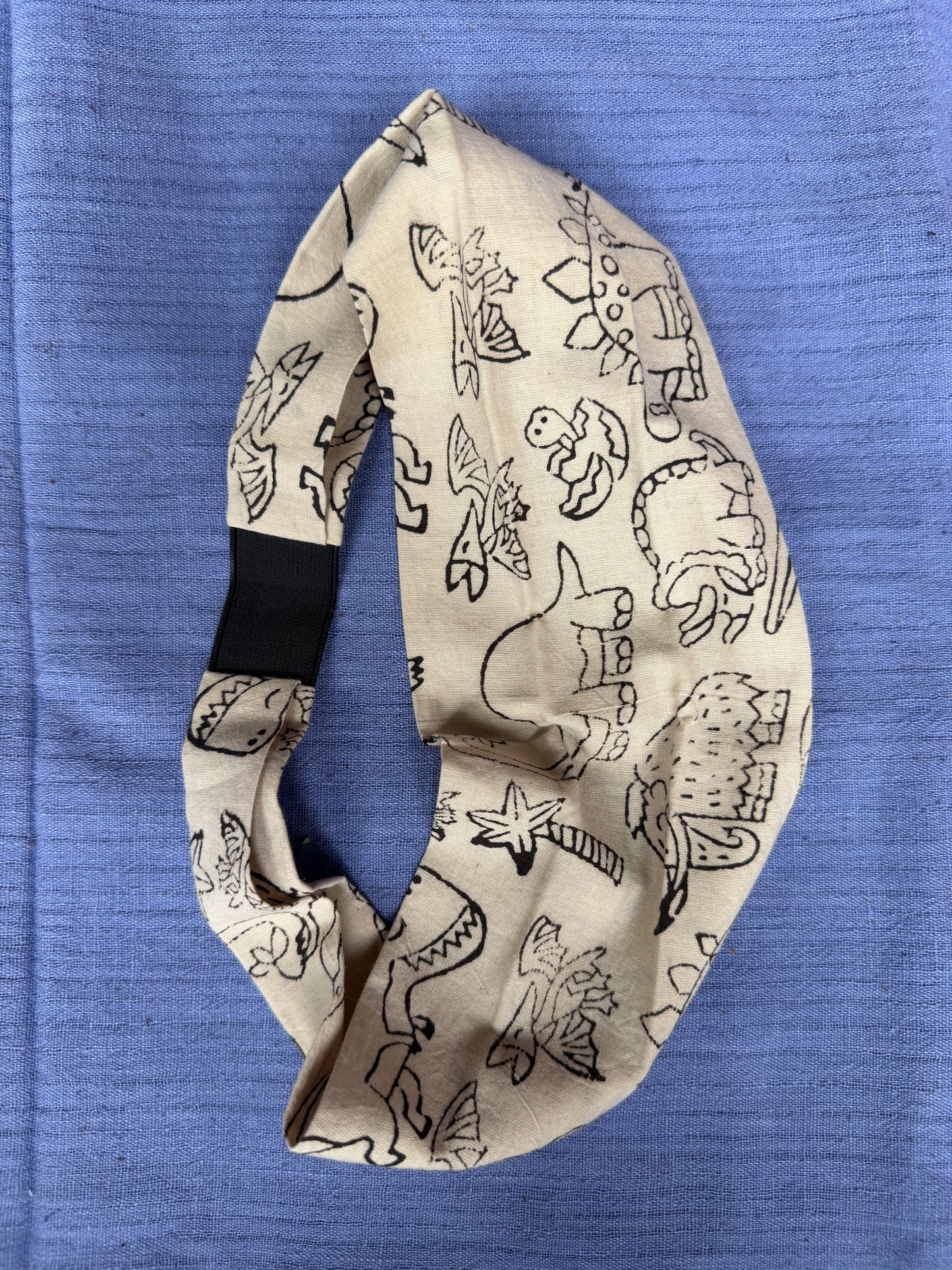 Unisex Head band with elastic in natural dyed, hand block printed cotton - width can be changed