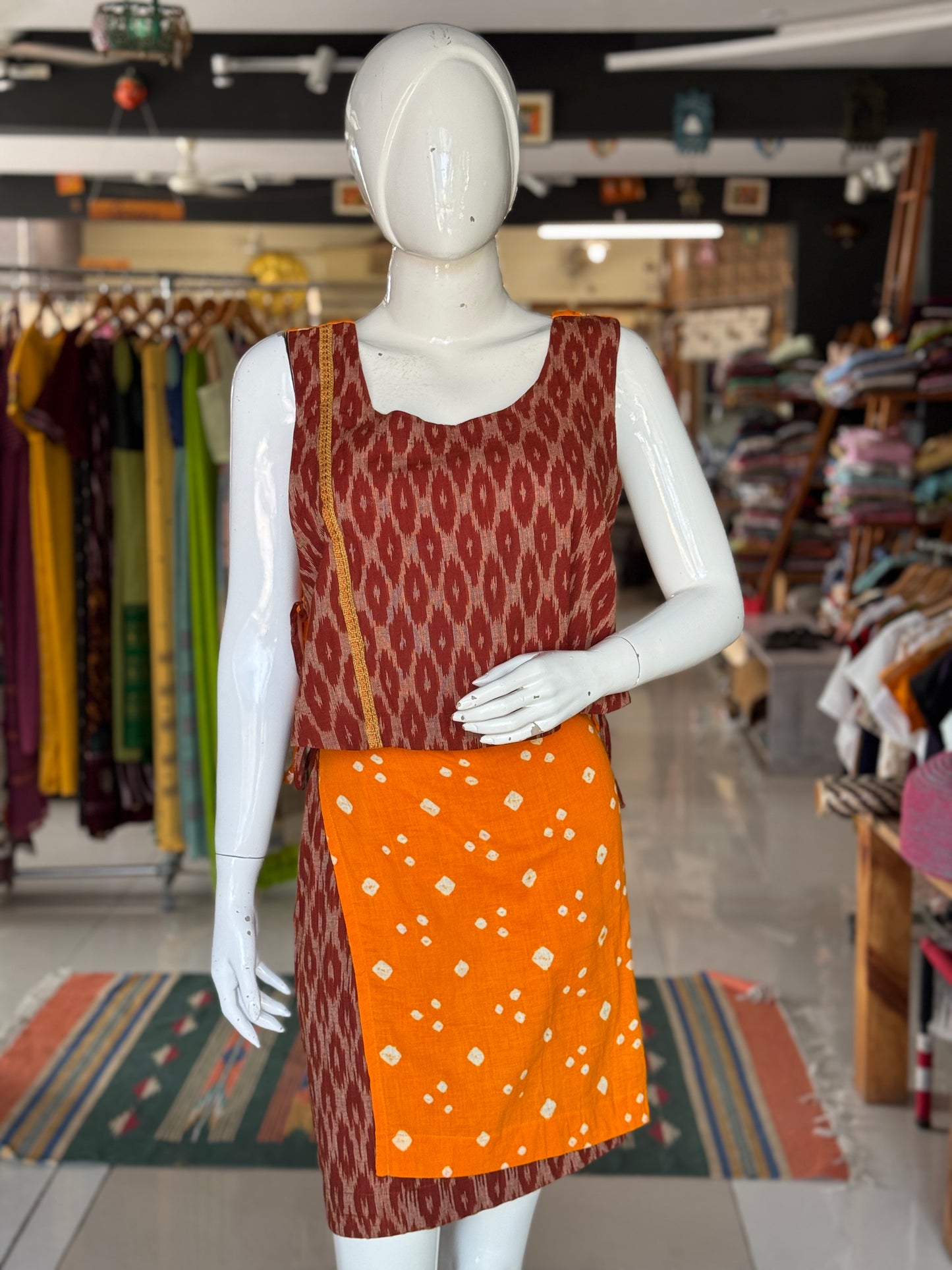 Short wrap skirt n crop top - 4 way handcrafted cotton coord set - free sized side ties crop top and wrap around skirt