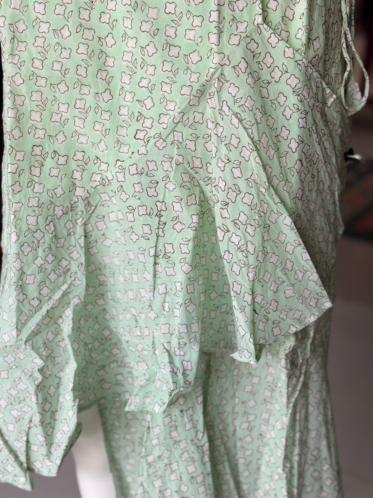 Mint green hand block printed wrap style cotton dress