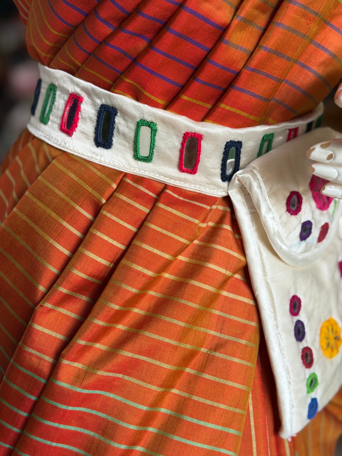 Mashru belt with attached phone pouch - hand embroidered mirror work
