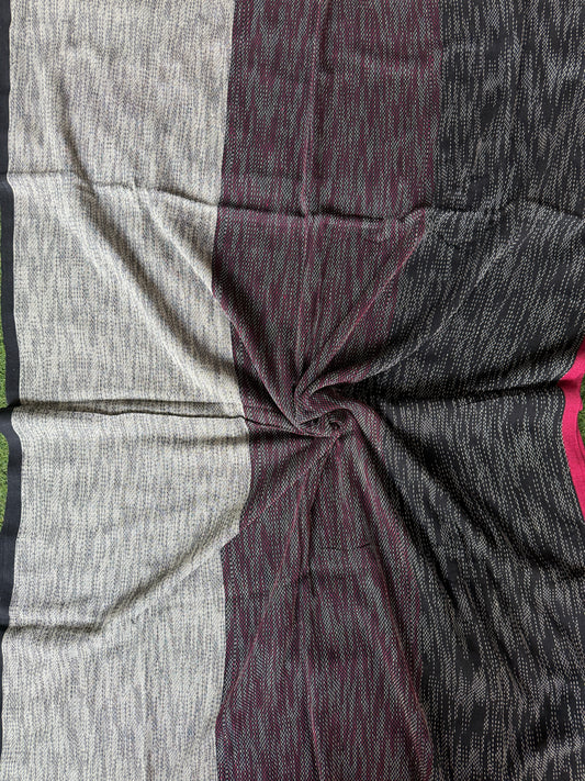 Grey and black, 3 panels design cotton hand spun, hand woven fabric with woven Kantha stripes
