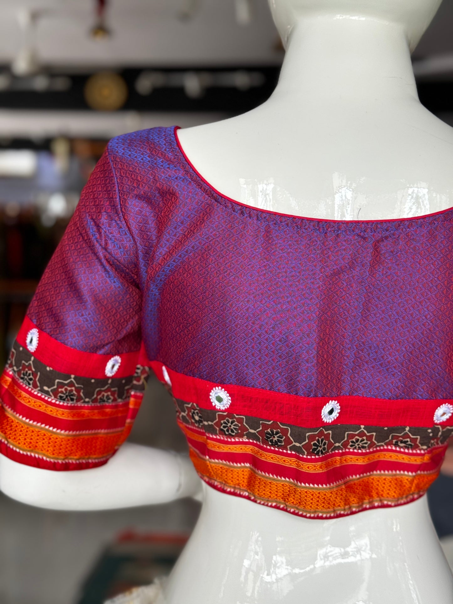 Purple Khun blouse with mirror work