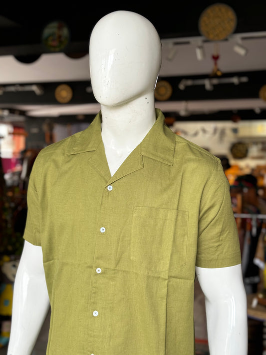 Mehendi green linen cotton designer bush shirt for men