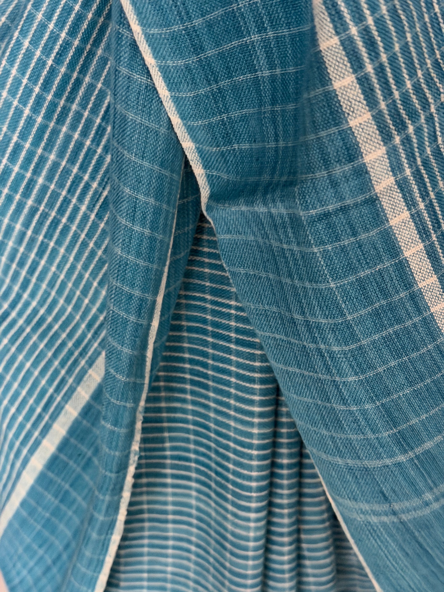 Blue n white fine rectangles handloom Baiga cotton saree