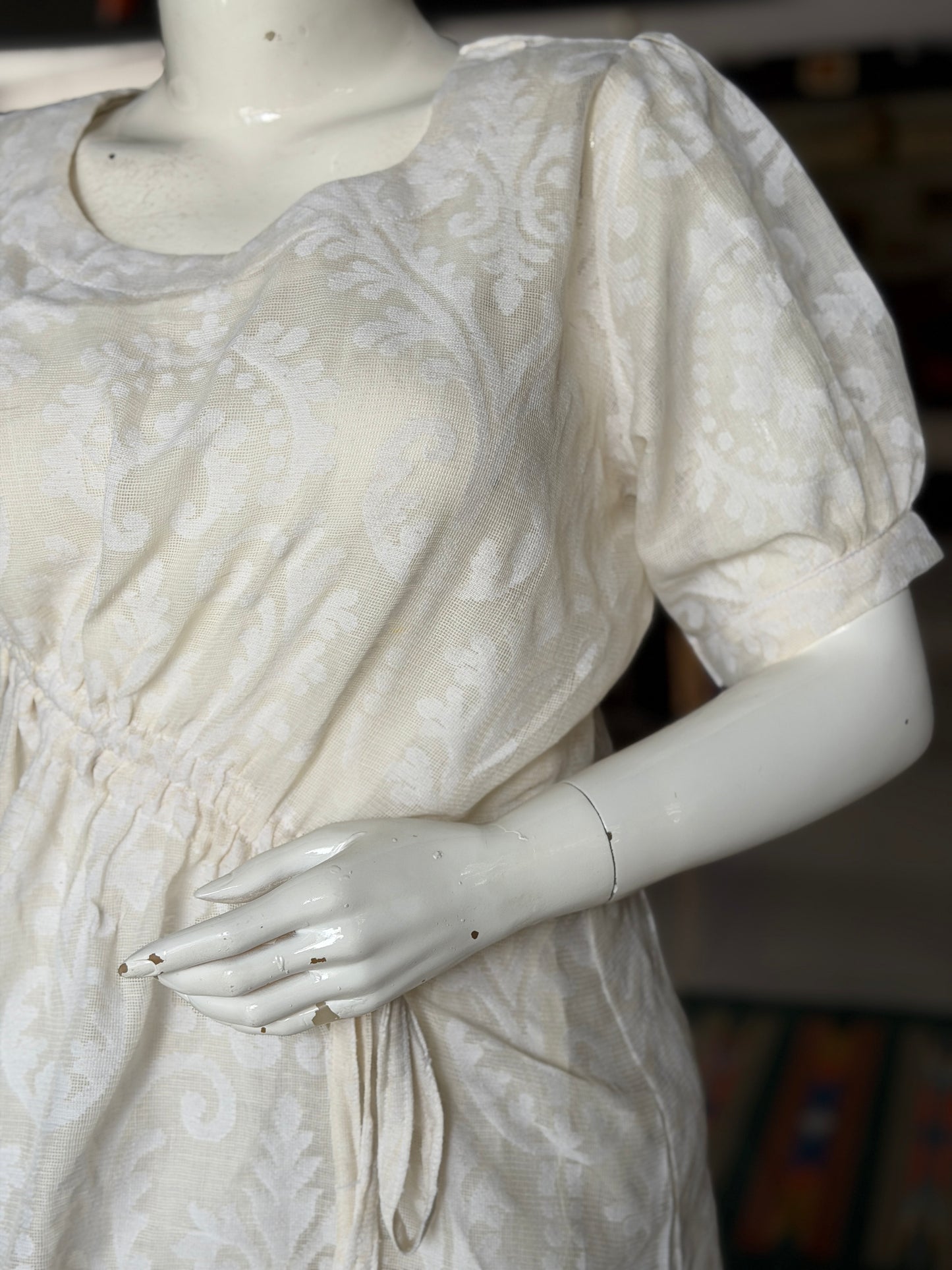 Off white banaras cotton cut work top with cross drawstring