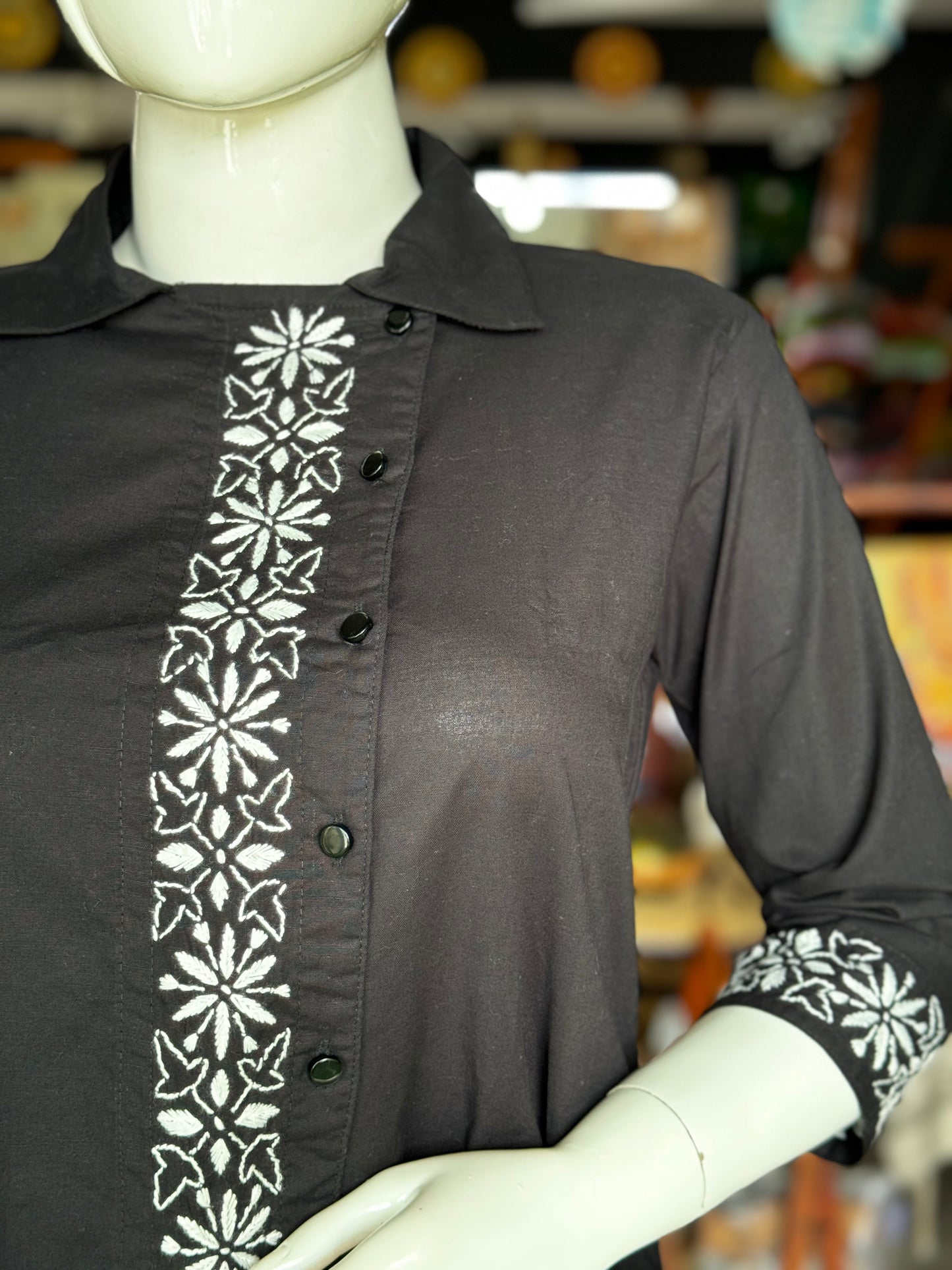 Black cotton Chikankari hand embroidered smart tunic