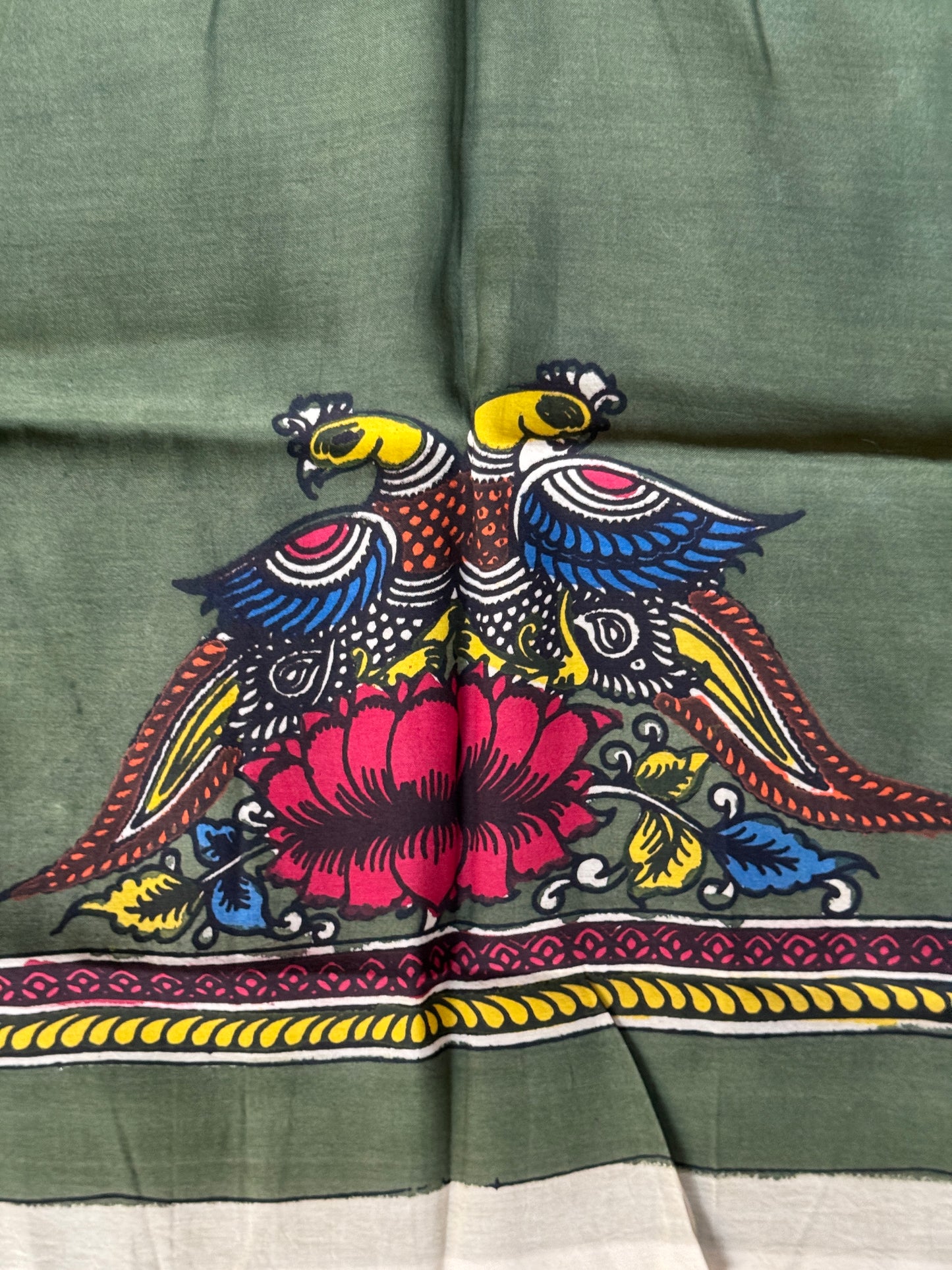 Silk Pen Kalamkari handpainted unstitched blouse piece with border - multiple designs n colors available