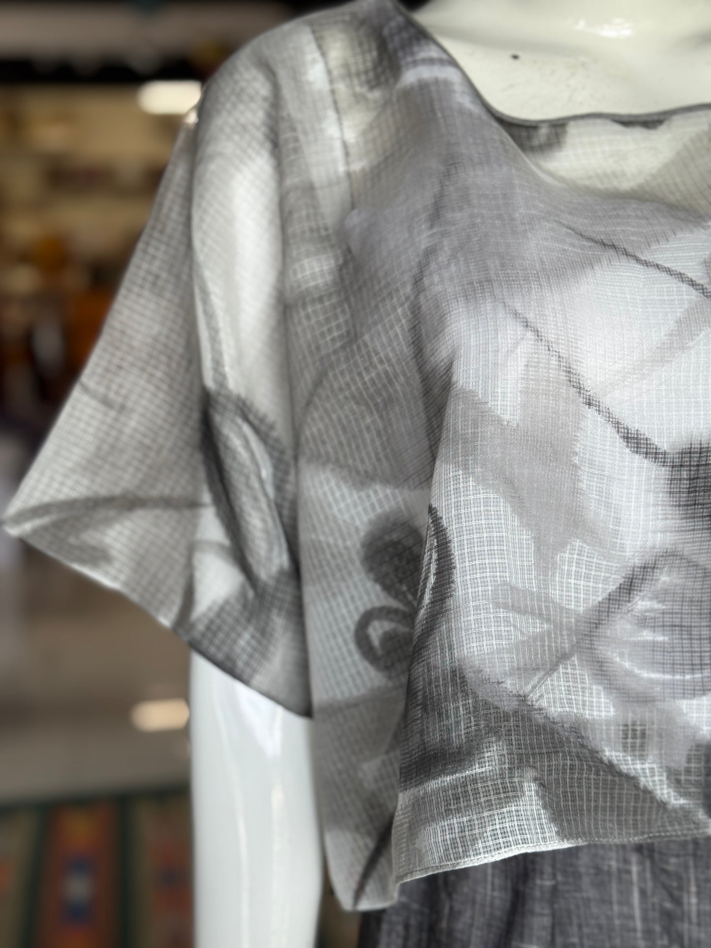 Grey flowers handpainted kota cotton kaftan crop top