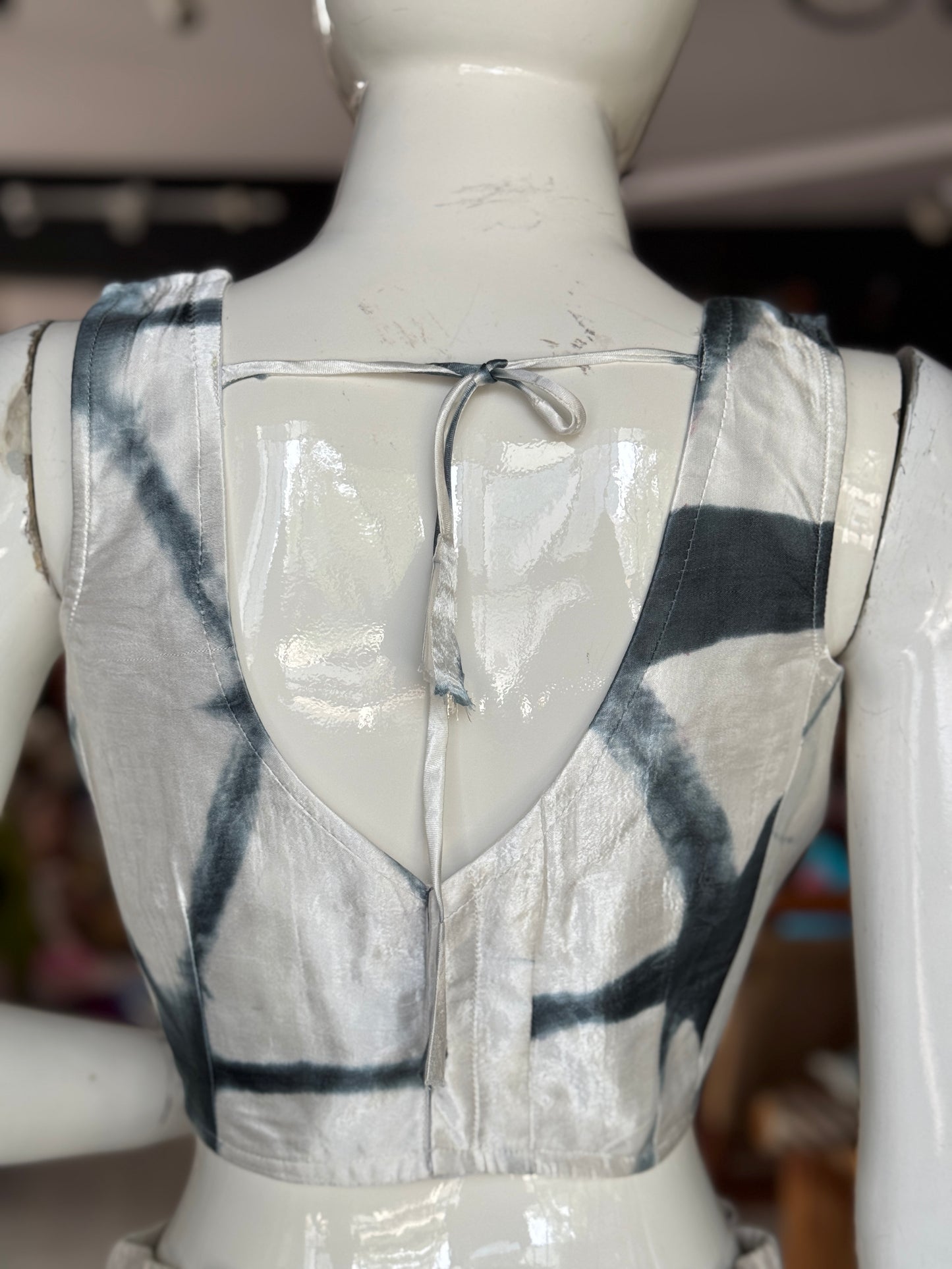 Clamp dyed white and grey modal sleeveless blouse