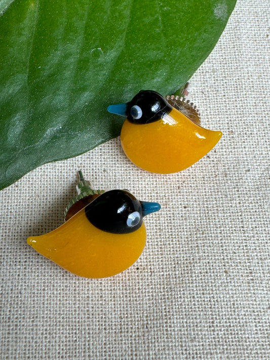 Little yellow bird studs - handcrafted in glass