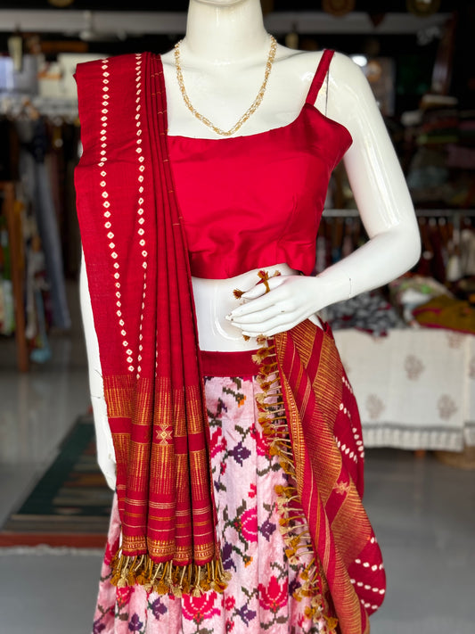 Red pure silk handloom strap sleeves blouse