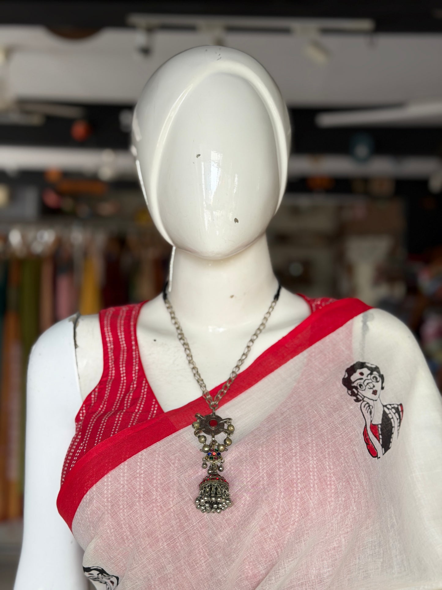 Jhumki with pink stones pendant and big links chain handcrafted necklace
