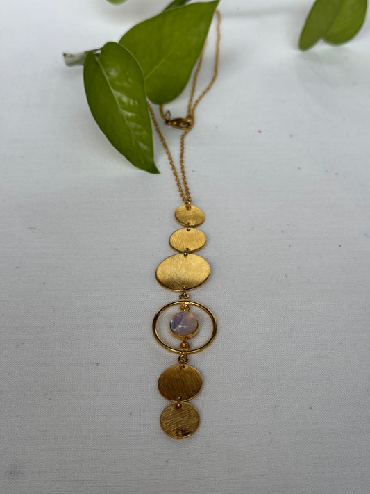 Long connected circles pendant - 18K gold plated brassbrass neckpiece