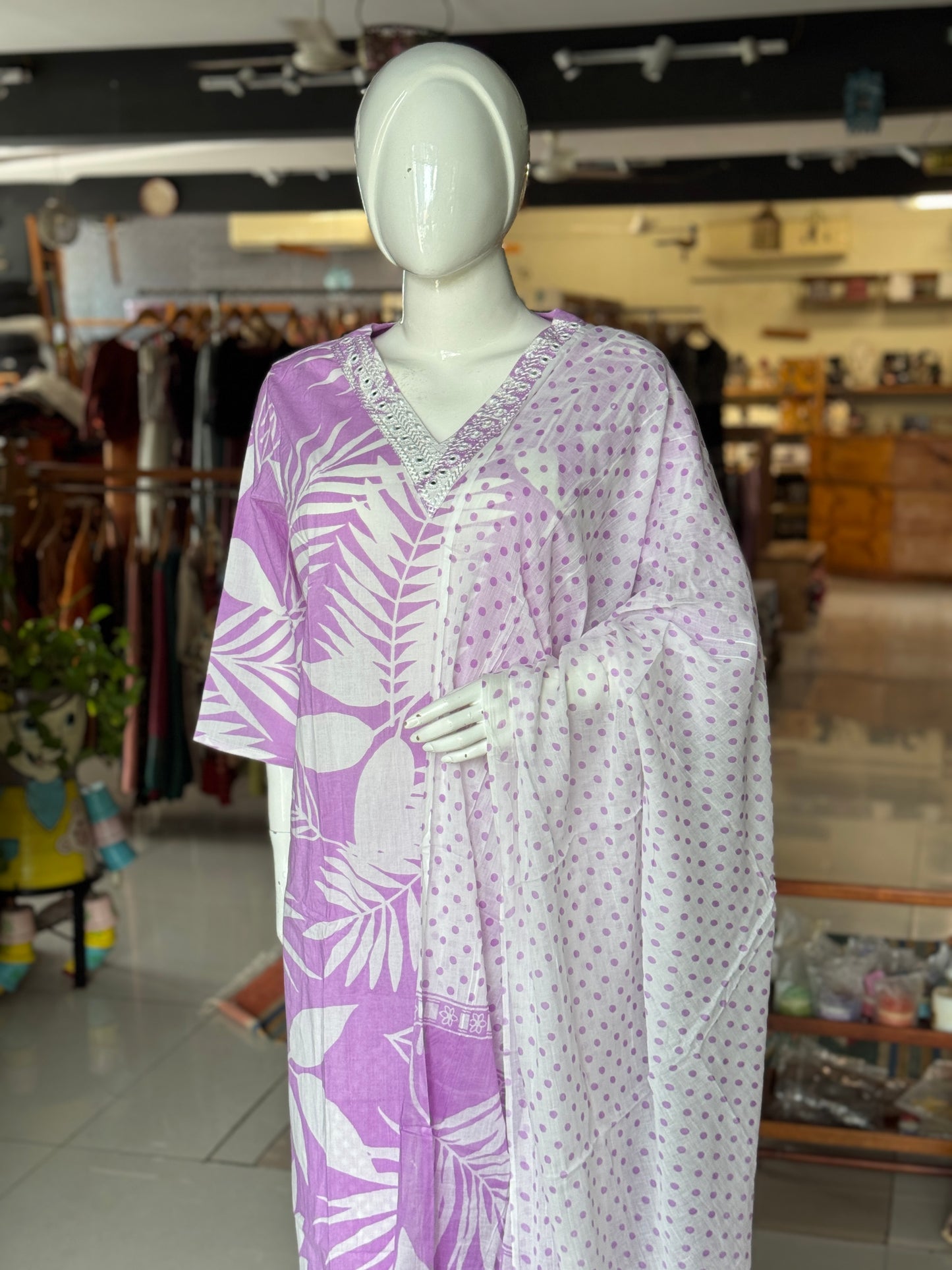 Plus size (4xl and above) cotton embroidered straight kurti, pants and dupatta - 3 piece suit set - multiple colors available