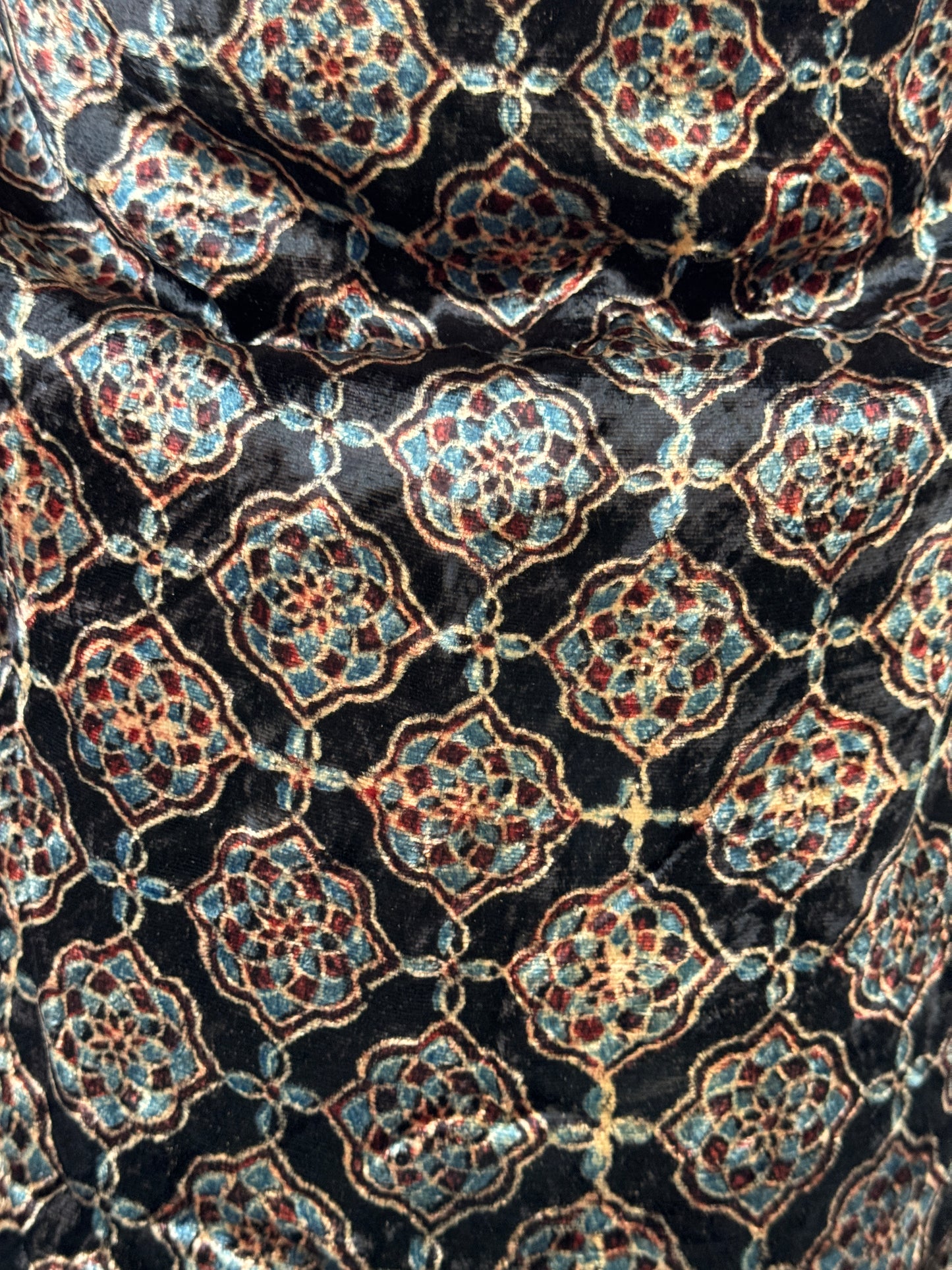 Velvet kurti fabric with Ajrakh hand block prints