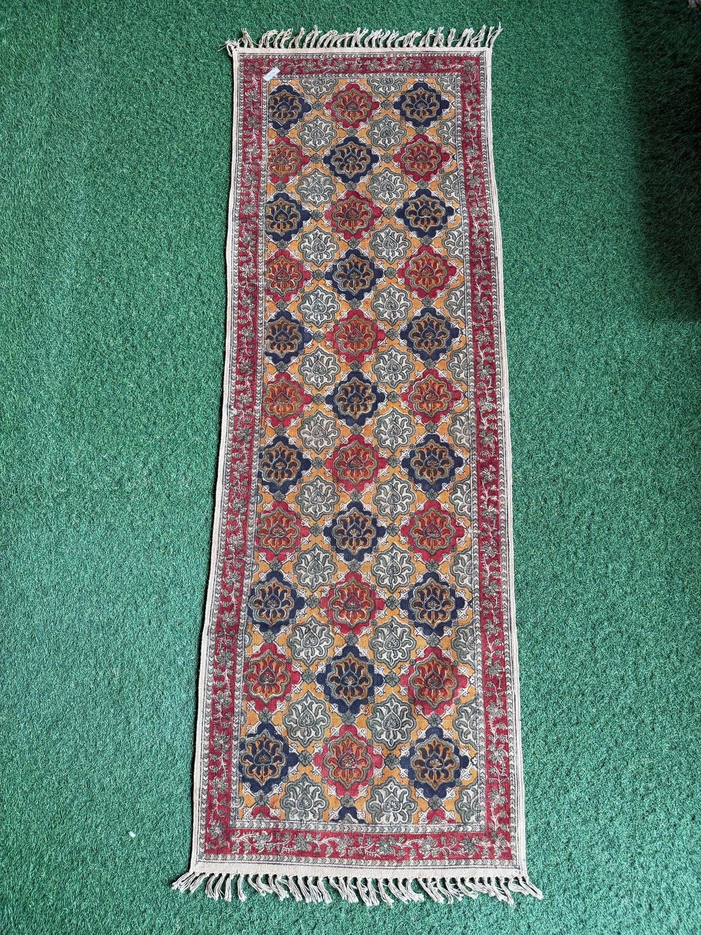 2 x 6 feet cotton Kalamkari hand block printed runner carpet / durrie