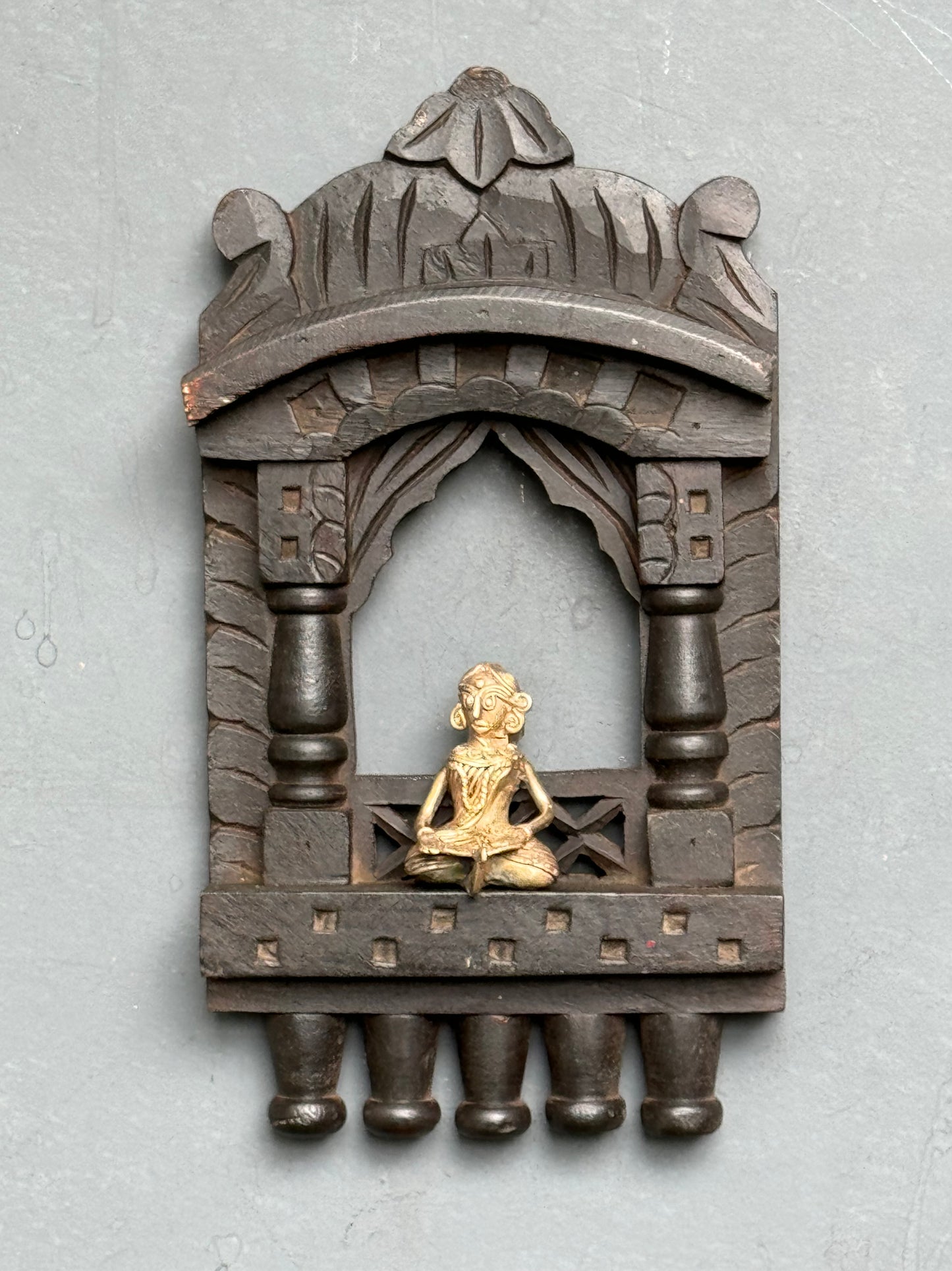 Jharokha in distress finish wood - hand crafted wall decor