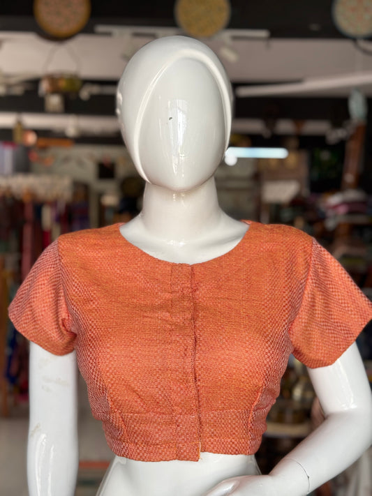 Orange 4 pedal weave handloom Maheshwari textured cotton blouse