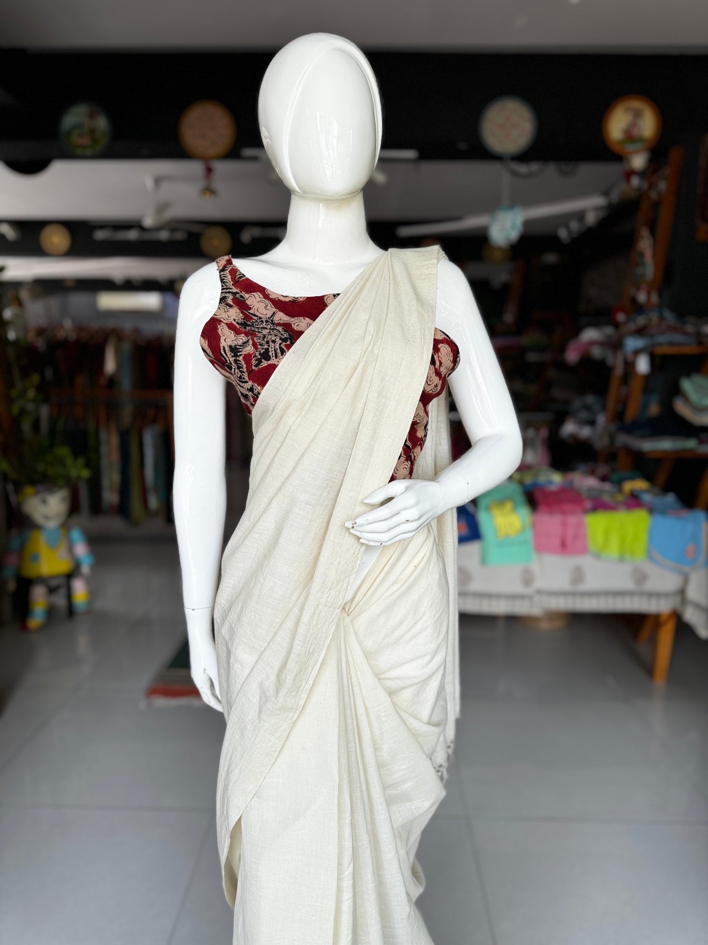 Hand woven soft plain off white cotton saree