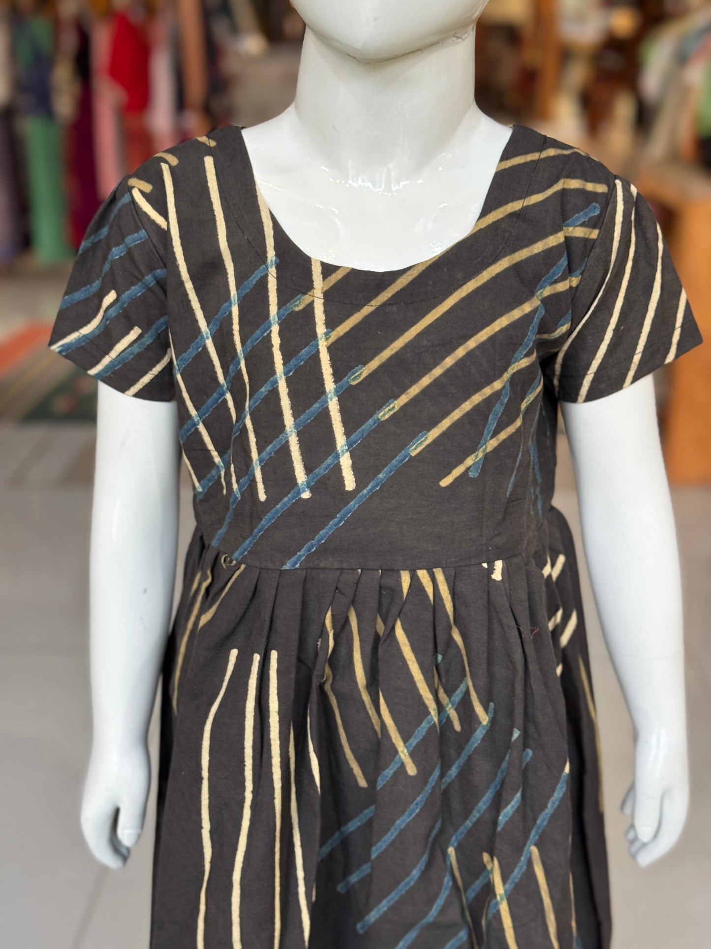 Ajrakh hand block printed cotton frock for girls