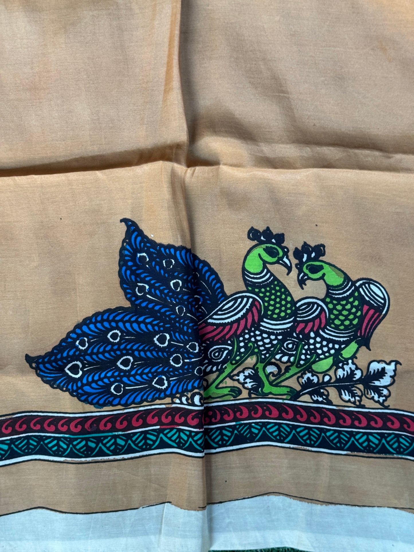 Silk Pen Kalamkari handpainted unstitched blouse piece with border - multiple designs n colors available