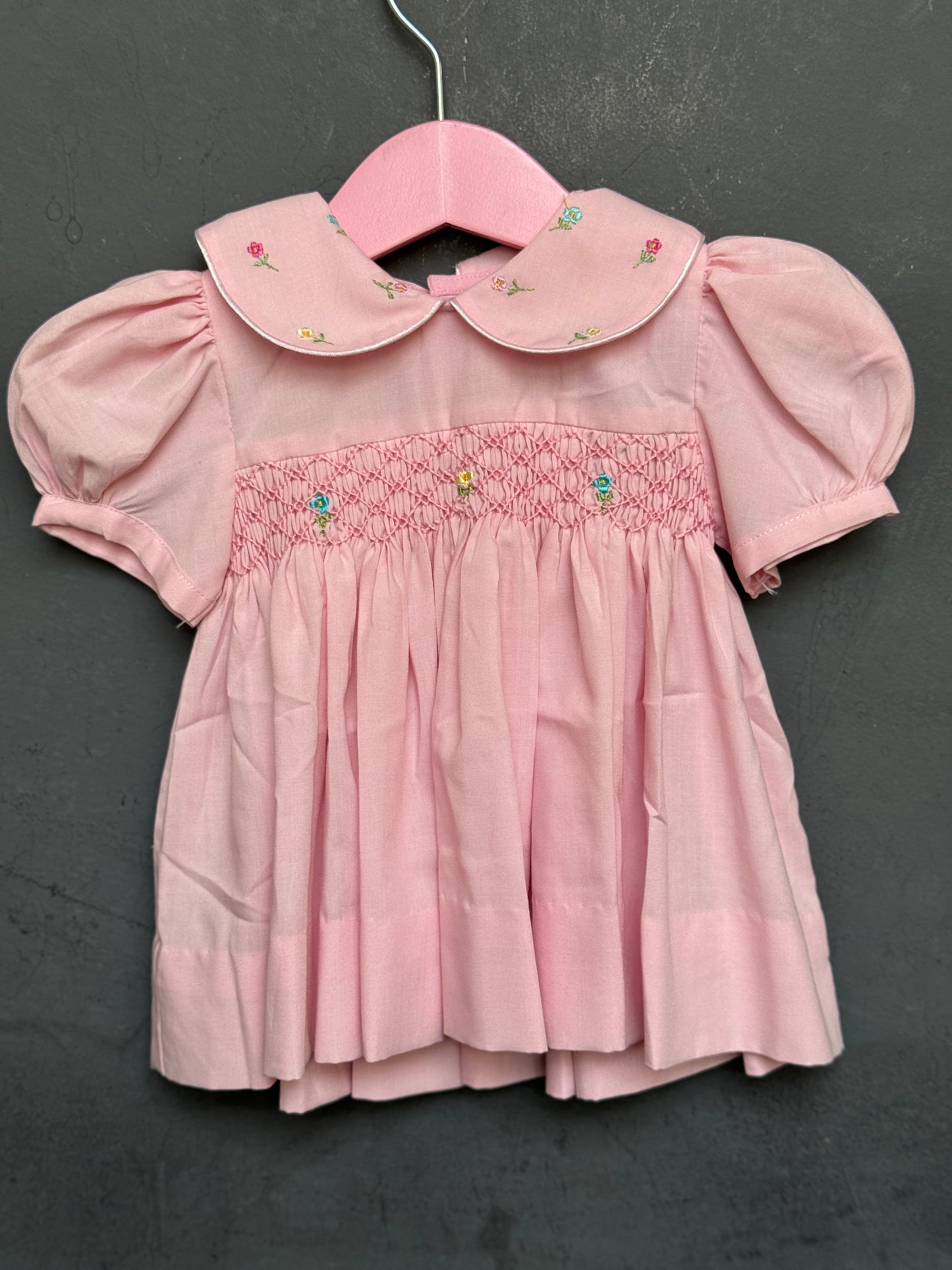 Smocking cotton frock for girls with embroidery on collar - colour options available