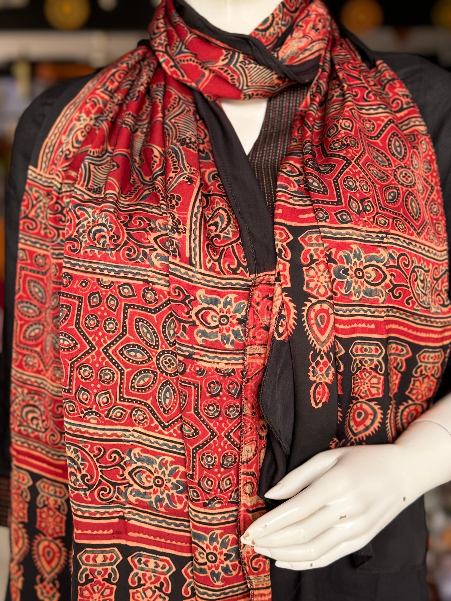 Ajrakh hand block printed soft modal stole