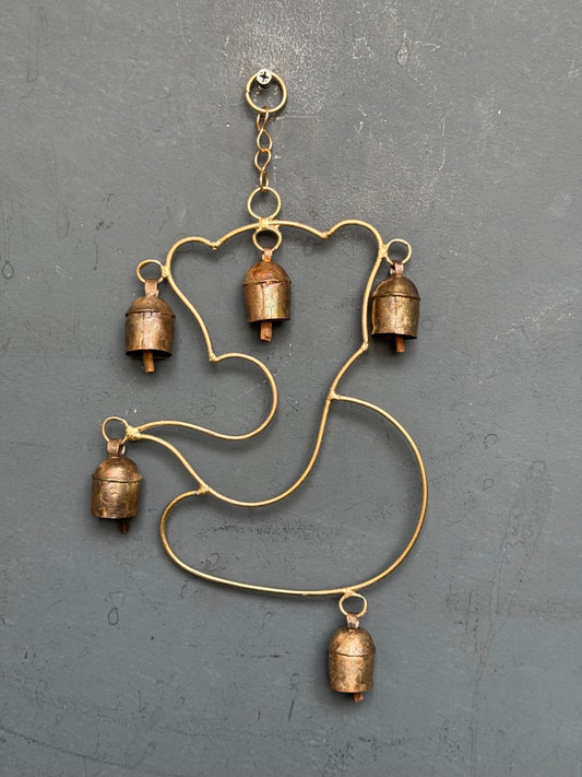 Ganesha  - copper handcrafted 5 bells hanging