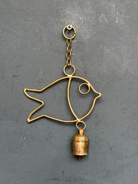 Fish with a bell - copper handcrafted bells hanging