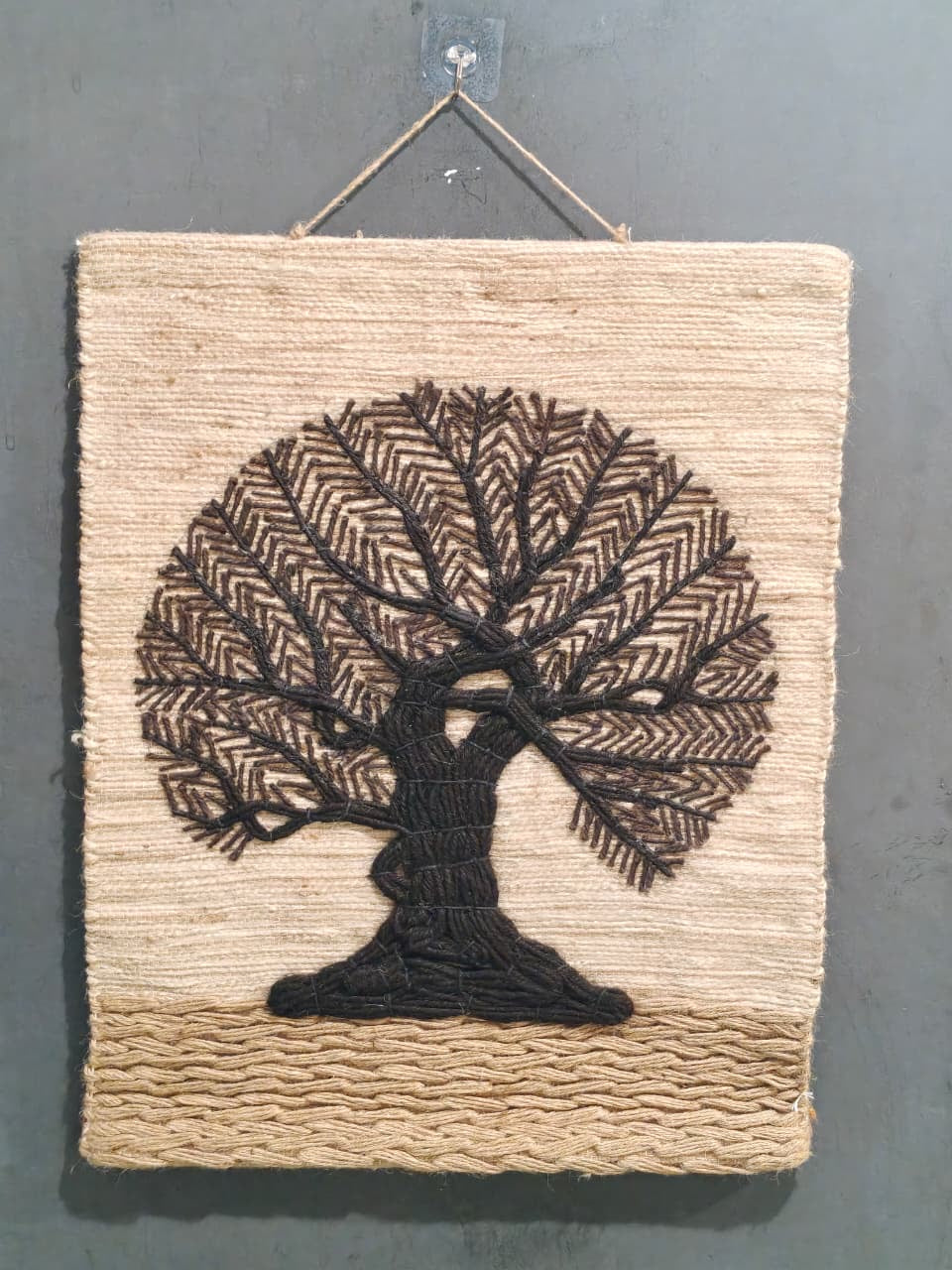 Earthy tones tree - handcrafted jute, wool and cotton wall hanging - Ghazipur handicrafts
