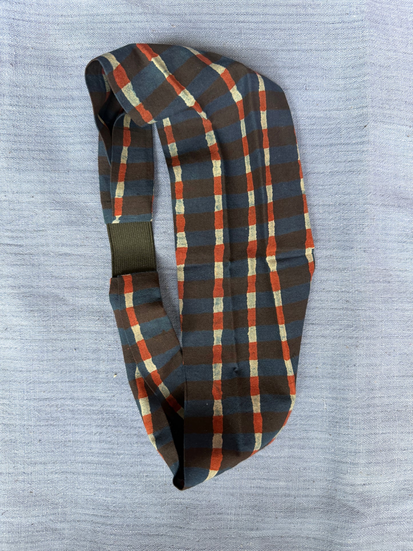 Unisex Head band with elastic in natural dyed, hand block printed cotton - width can be changed