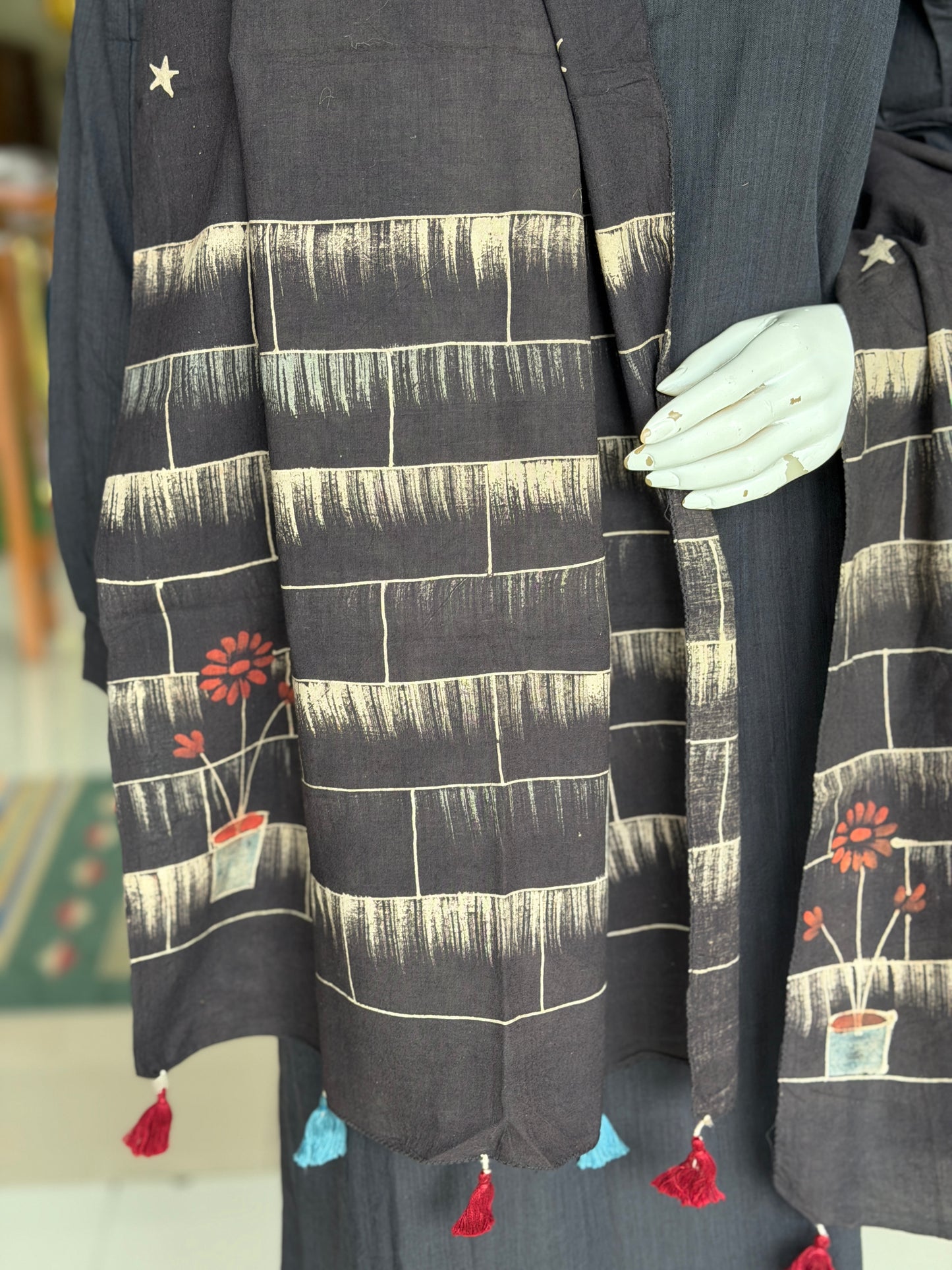Brush hand art Ajrakh cotton stole - click to see designs
