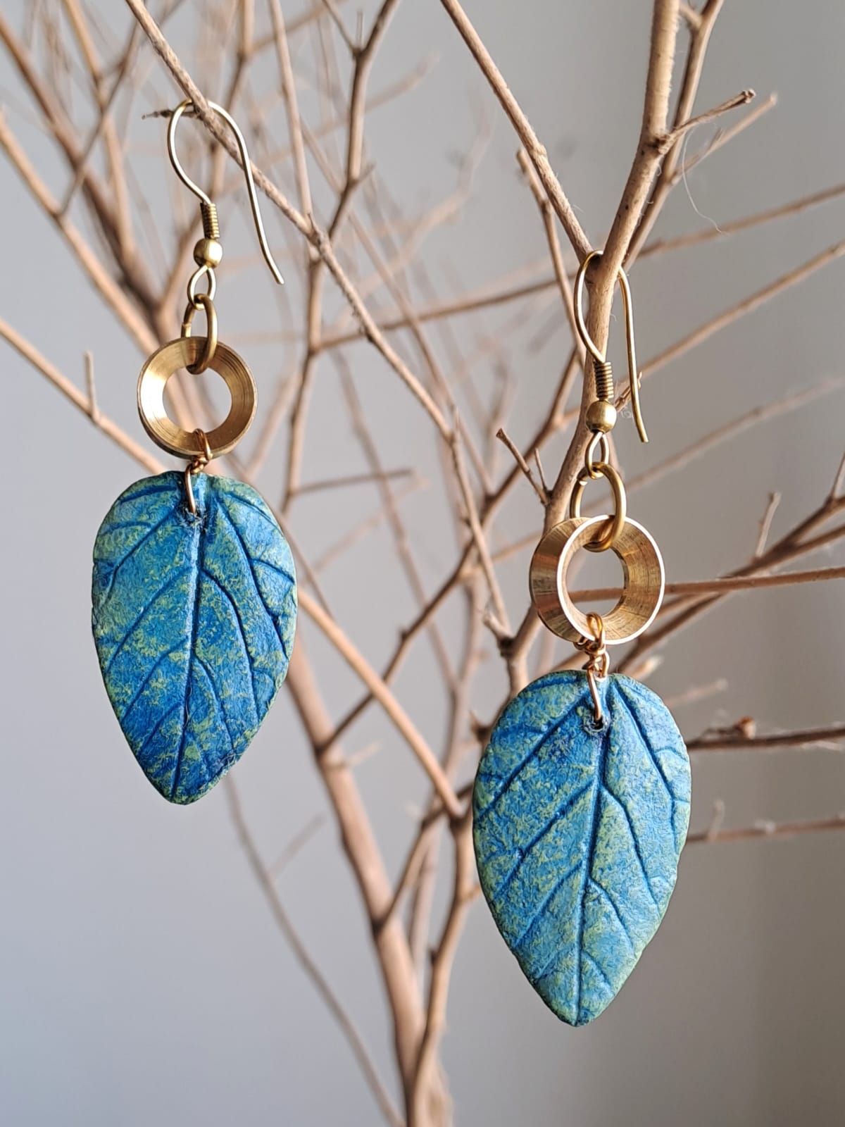 Leaves design handcrafted papier mache unique light weight earrings